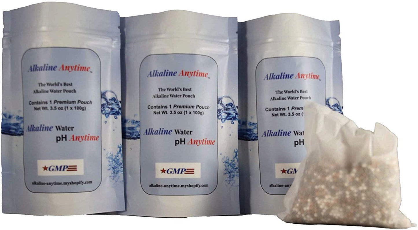 Paquete de filtro alcalino en cualquier momento: Worlds Best Alkaline Water- 3 paquete de 30 g y 3 paquete de 100 g, se ajusta a cualquier contenedor -9.5ph + electrolitos ionizados