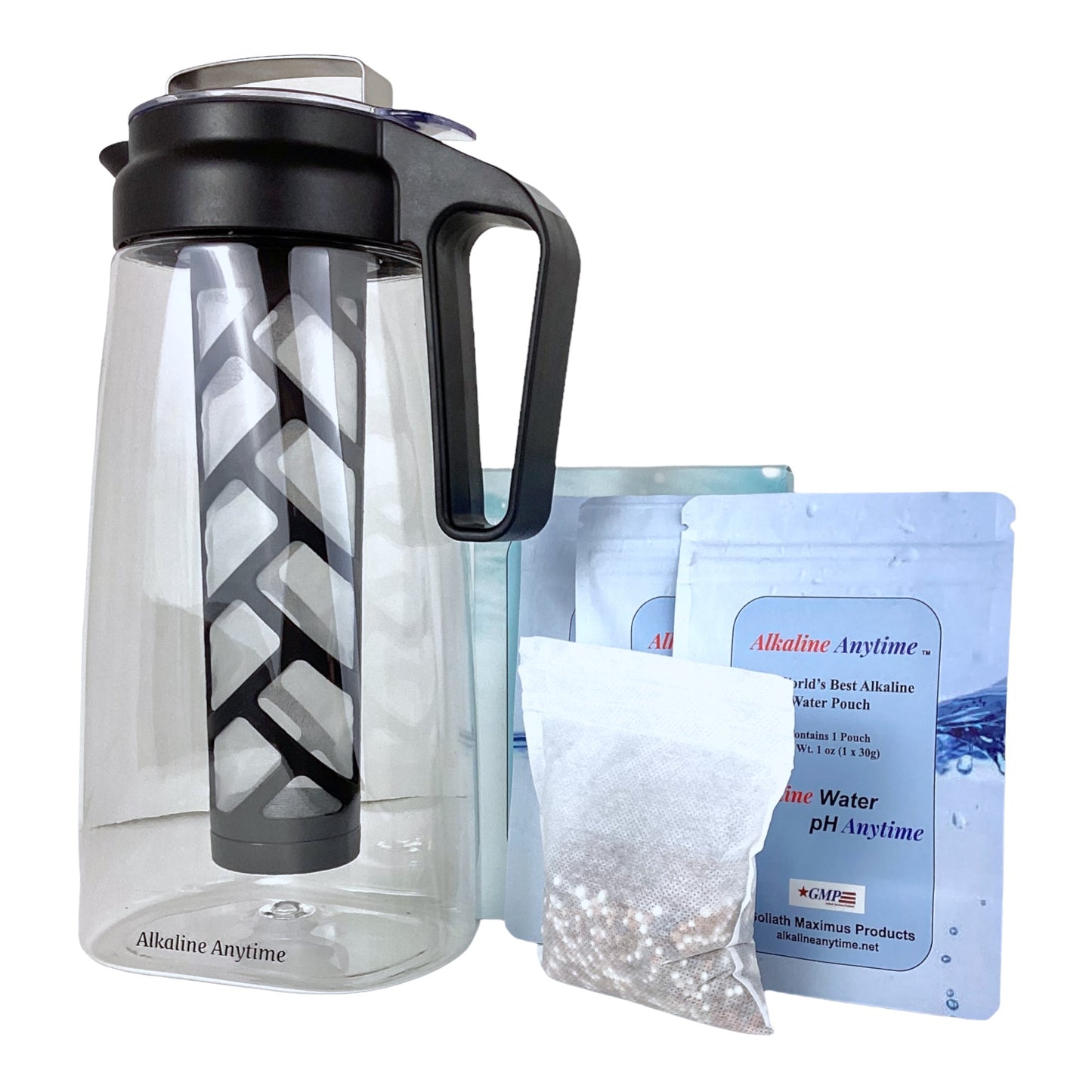 Infusor de lanzador de filtro de agua alcalino, Tritan lanzador 2L | 9.5 Filtros alcalinos de pH | Jarra de té | Tritan BPA Cafetera de hielo gratis | Lanzador infusor