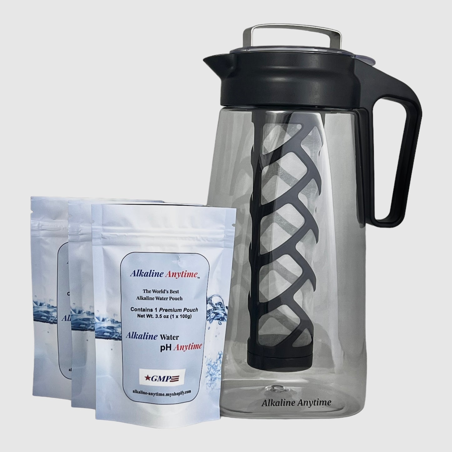 Infusor de lanzador de filtro de agua alcalino, Tritan lanzador 2L | 9.5 Filtros alcalinos de pH | Jarra de té | Tritan BPA Cafetera de hielo gratis | Lanzador infusor