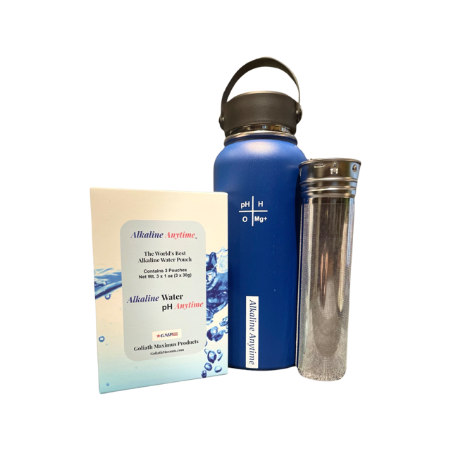 32oz. Botella de agua alcalina Acero inoxidable | Crea agua de pH hasta 9.5+ pH | Vacío de boca ancha aislada con mango | Micromesh Pouch e Infuser