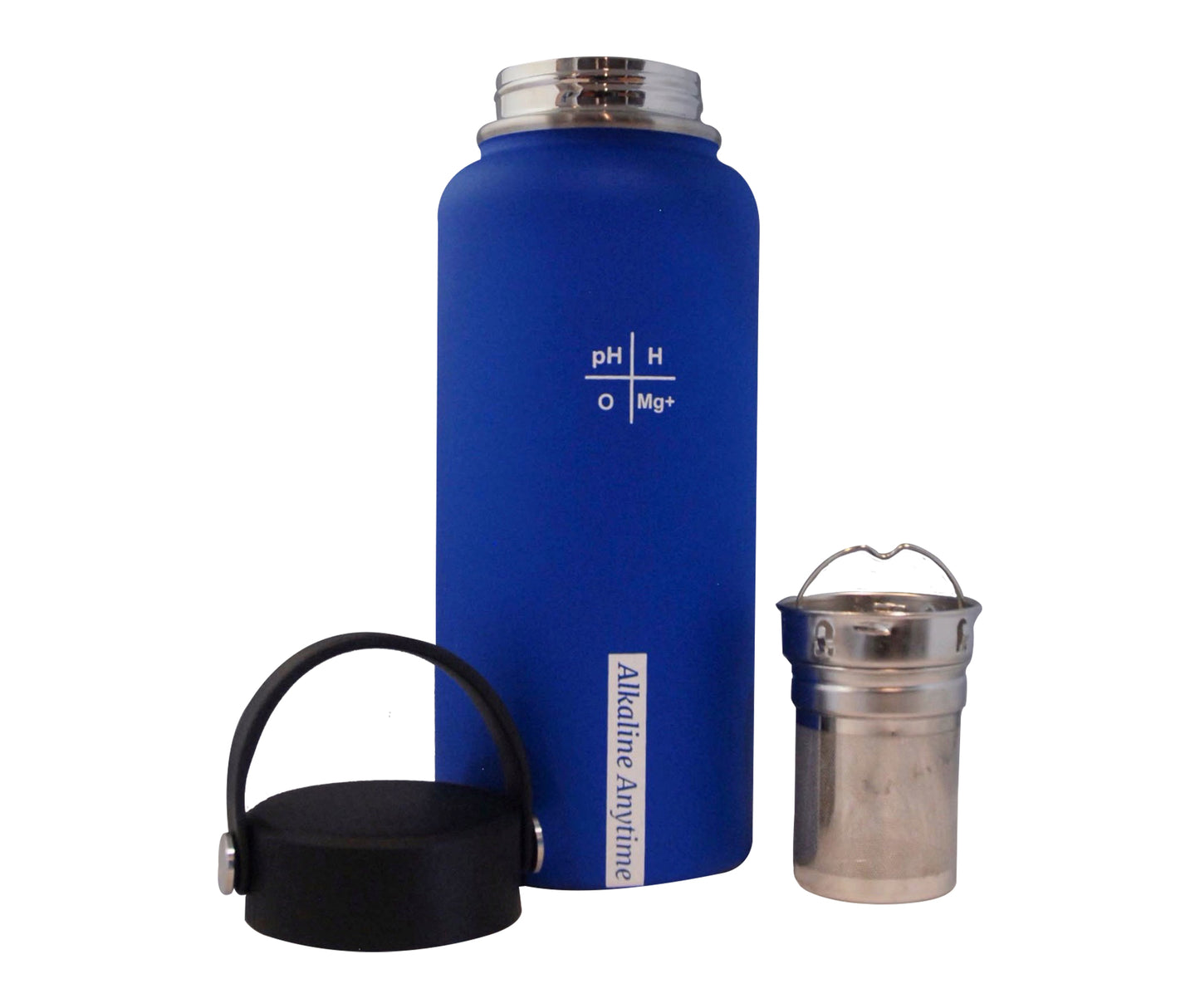 32oz. Botella de agua alcalina Acero inoxidable | Crea agua de pH hasta 9.5+ pH | Vacío de boca ancha aislada con mango | Micromesh Pouch e Infuser