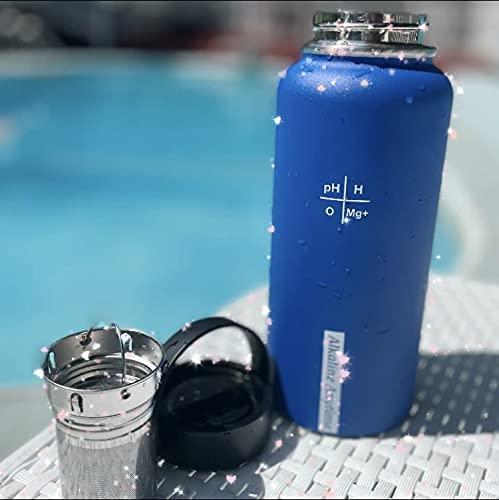 32oz. Botella de agua alcalina Acero inoxidable | Crea agua de pH hasta 9.5+ pH | Vacío de boca ancha aislada con mango | Micromesh Pouch e Infuser