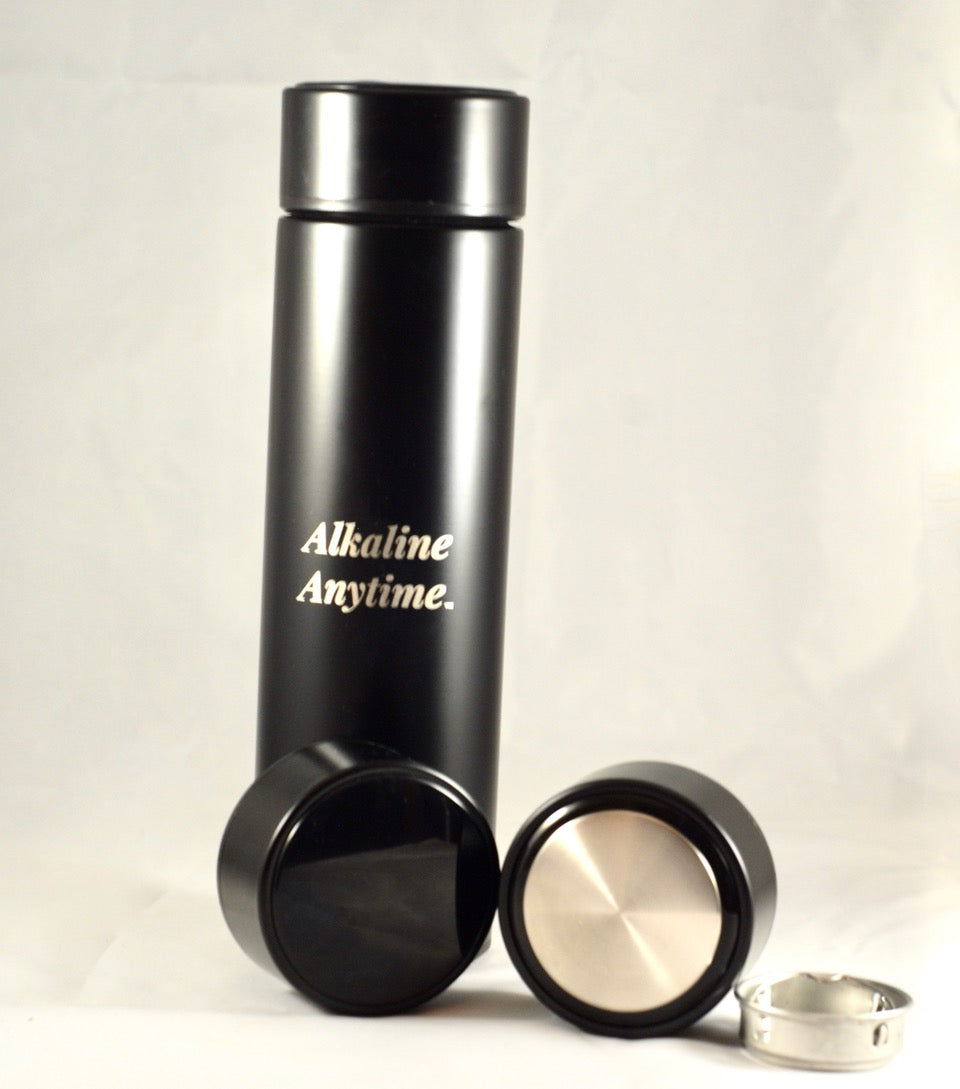 Executive Water Bottle Flask with 2 Lids (LED Display & Stainless Steel Lids) - Alkaline Anytime