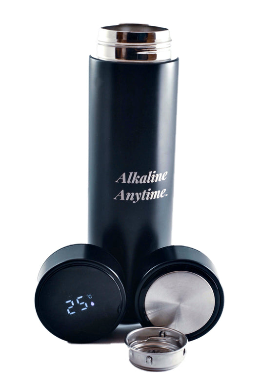 Executive Water Bottle Flask with 2 Lids (LED Display & Stainless Steel Lids) - Alkaline Anytime