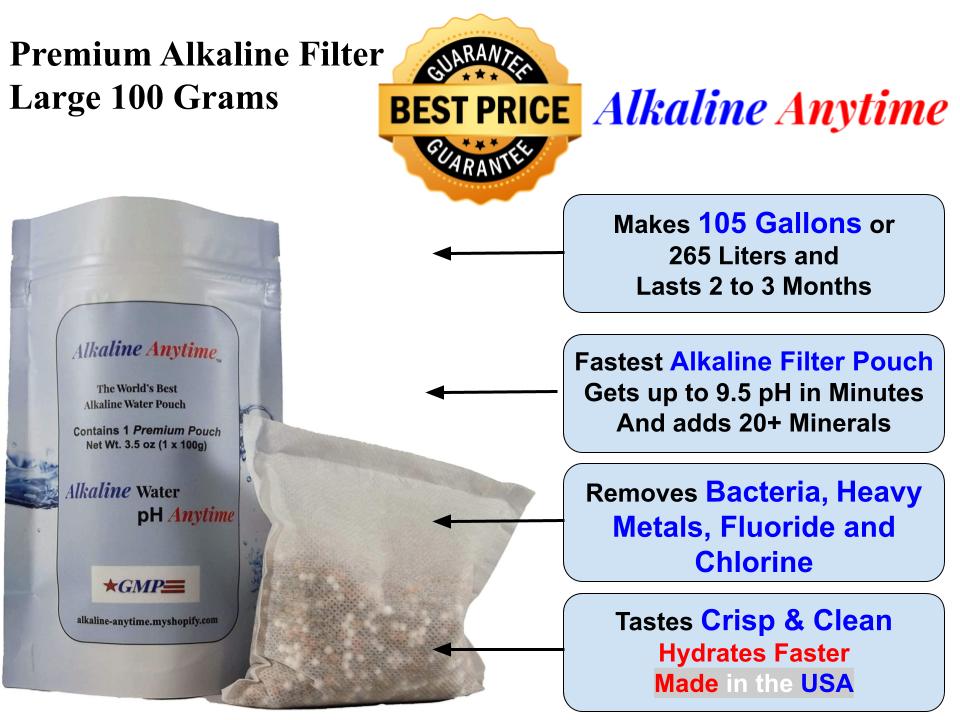 Paquete de filtro alcalino en cualquier momento: Worlds Best Alkaline Water- 3 paquete de 30 g y 3 paquete de 100 g, se ajusta a cualquier contenedor -9.5ph + electrolitos ionizados