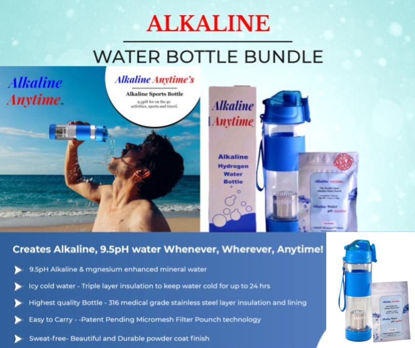Alkaline en cualquier momento Sports Alkaline Water Bottle-1 (9.5ph) Filtro alcalino e infusor de acero inoxidable